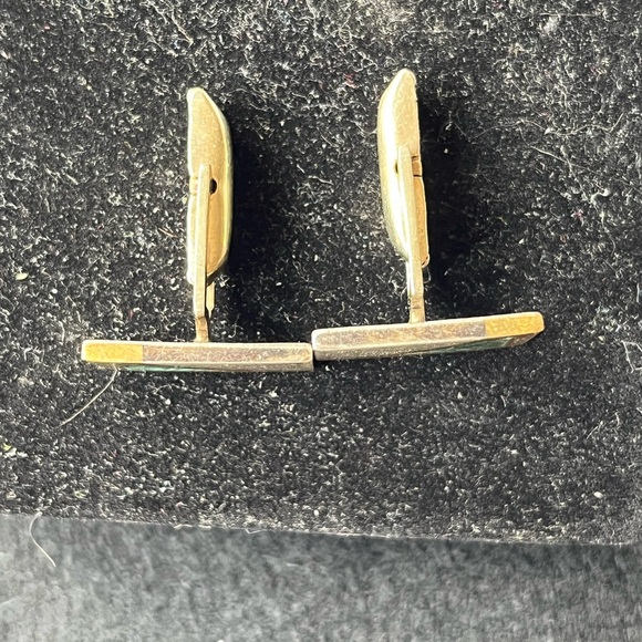 Vintage Modernist Maisabel Metals Cufflinks Silver 925 Mexico goldtone malachite - Picture 3 of 8